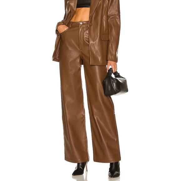 WeWoreWhat Danielle Bernstein Vegan Leather High Rise Dad Jean in Cocoa Brown - Picture 1 of 12